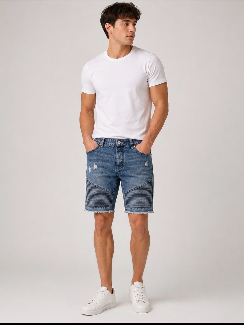 American Rag Blue Ribbed Moto Denim Shorts